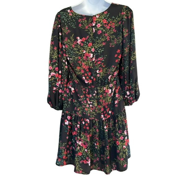Cece Women's Black Floral Tiered Mini Dress Size Small Chiffon Lined A-Line - Picture 3 of 4